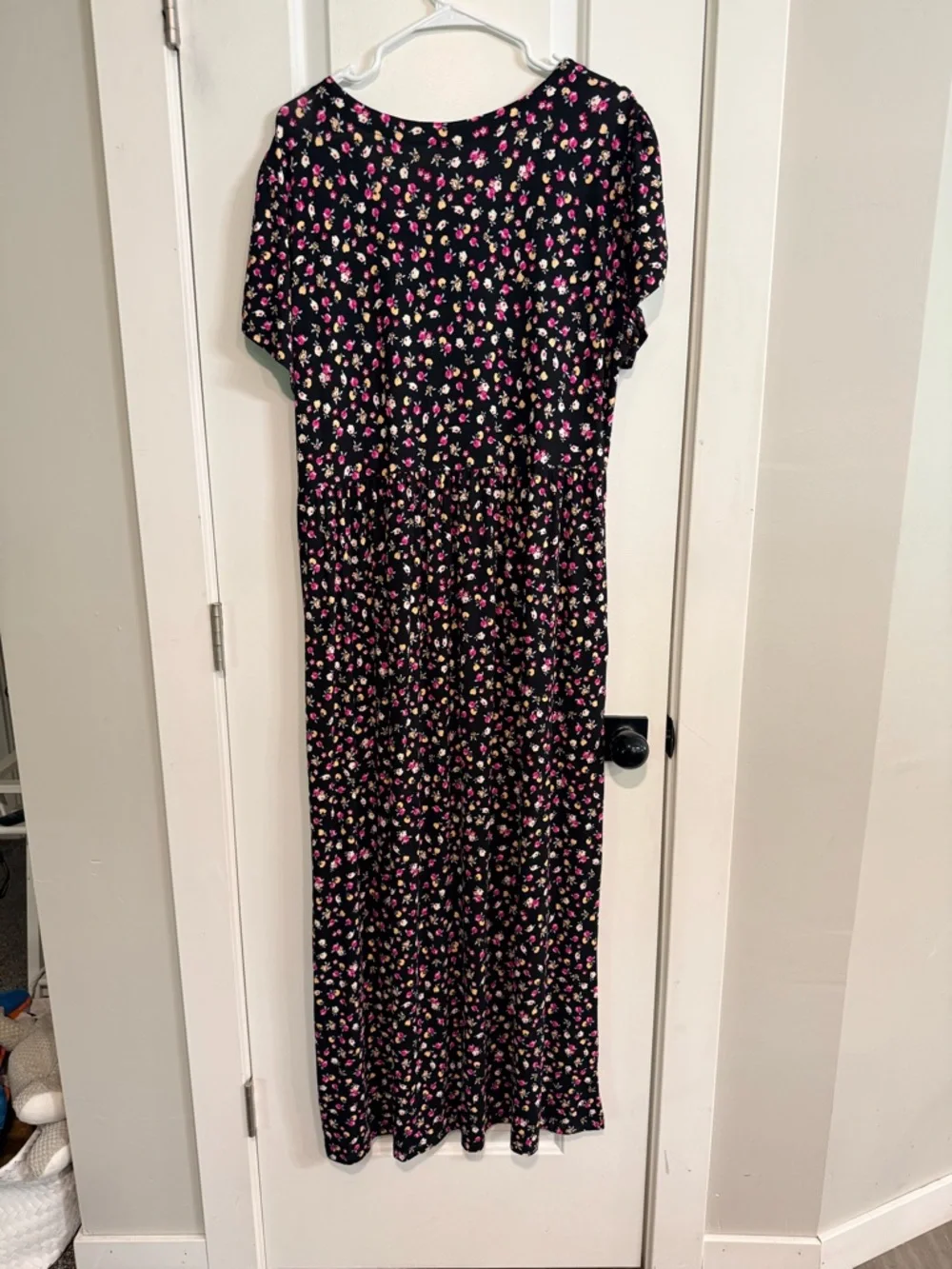 Popyoung Maxi Dress 2X Black Pink Floral Empire Waist Pockets NWT Autumn Wedding - Picture 4 of 7